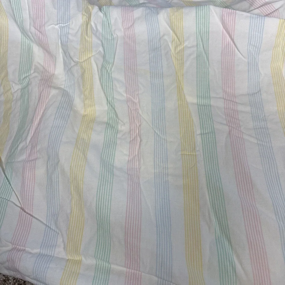 Vtg Fieldcrest Twin Flat Fitted Sheet Set Pastel Candy Stripe‎ Mitered Corners